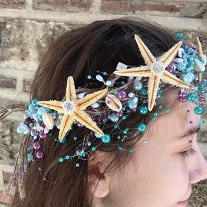 Beach Bridal Headband- Starfish Hairband- Beach Wedding Hair accessory- Mermaid Hairpiece- Seashell Crown- Seashell Tiara- Rainbow mermaid