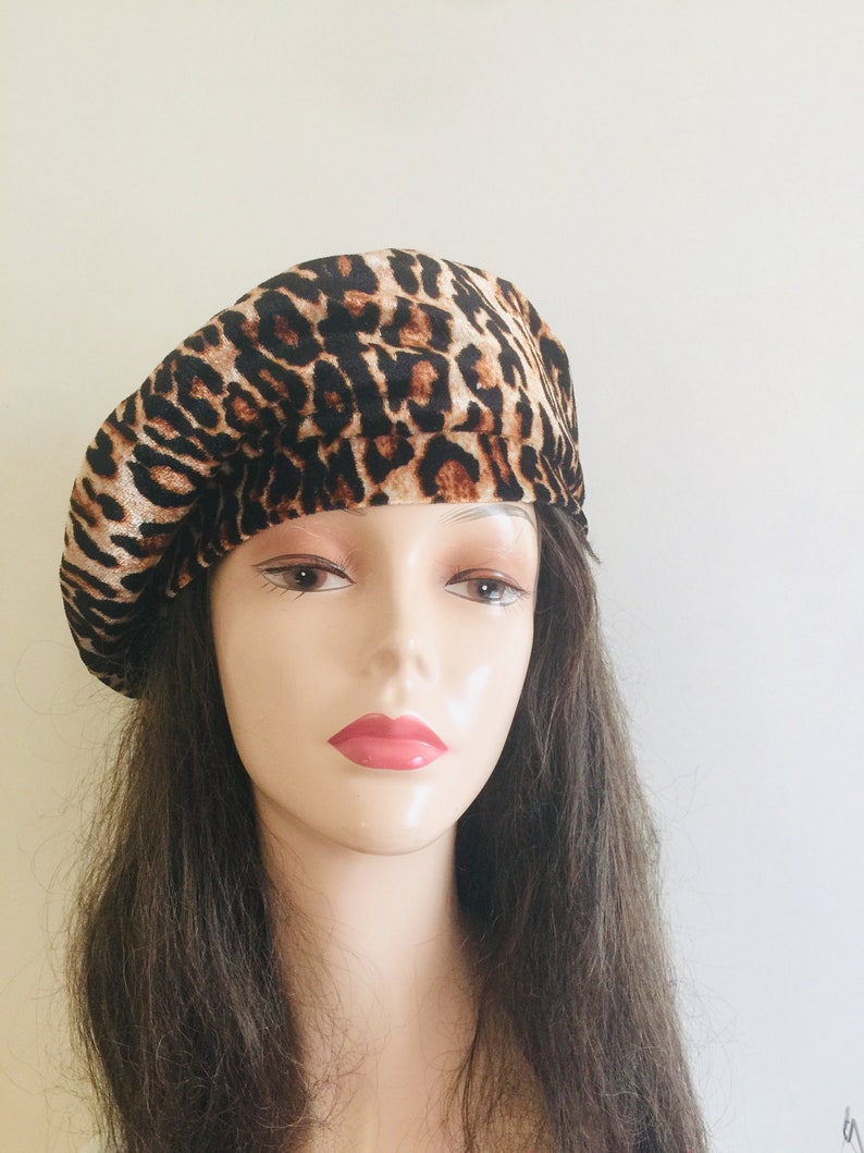 Classic Slouchy Beretwomen's Brown Beret Hat Leopard Etsy