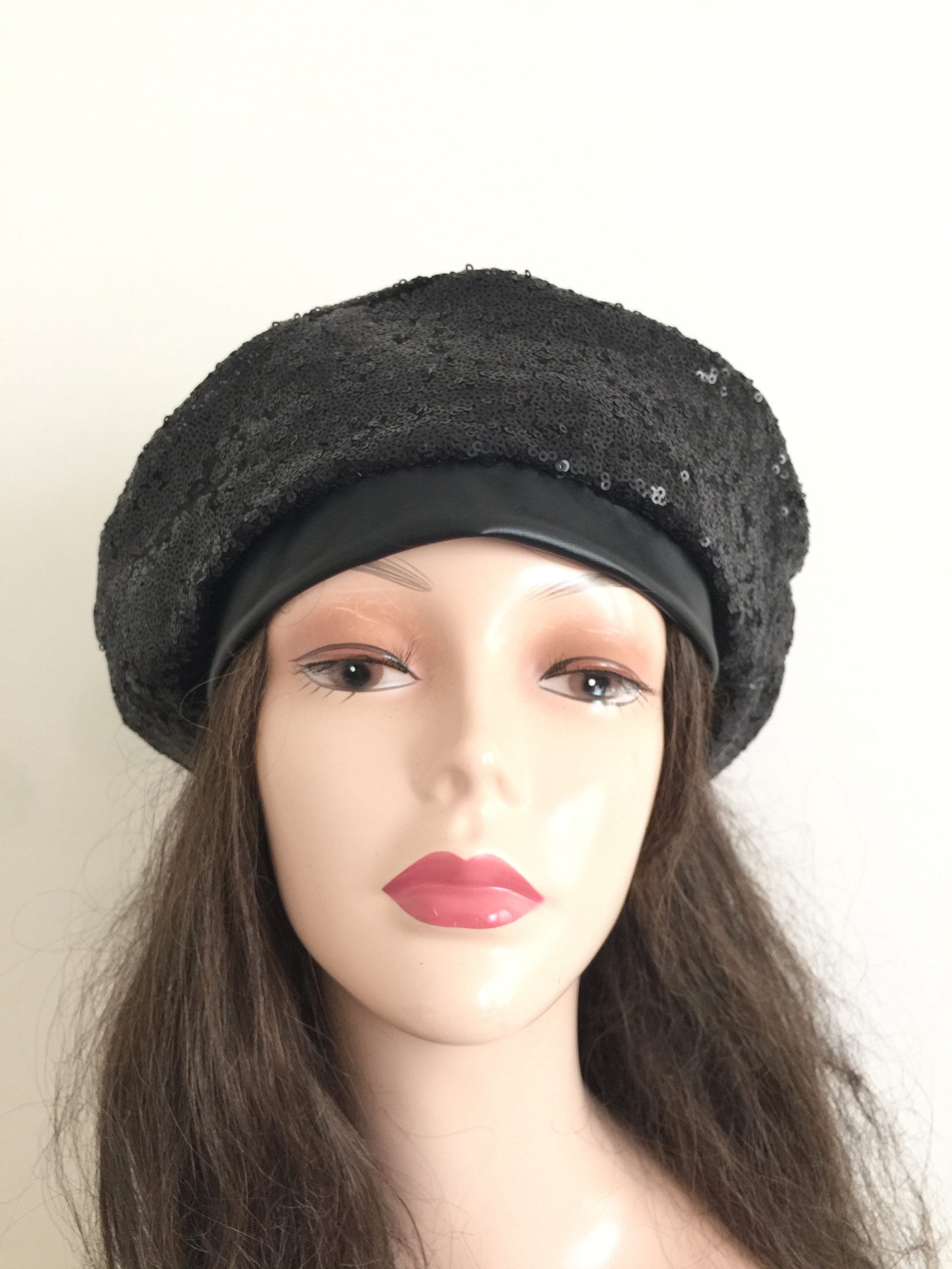 Black Sequin Hat- Tam French- Designer Funeral Hat- Formal  display picture 1