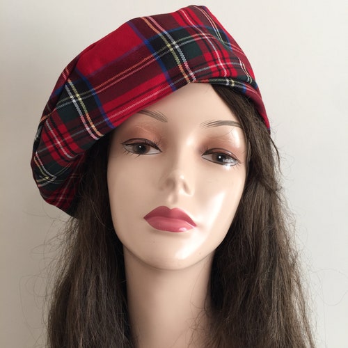 Red Plaid Beret Hat Etsy