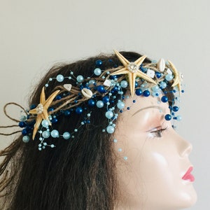 Mermaid Costume Girl -Beach Bridal crown -Mermaid Crown Blues-Cosplay -Starfish Crown -Seashell Headband -Hen Party -Quinceañera -Hair Tiara