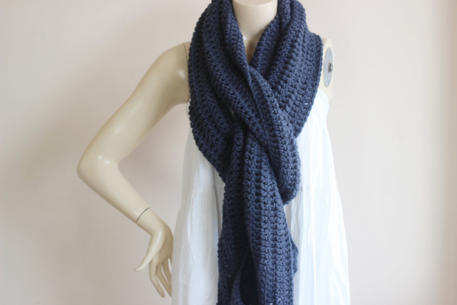 Unisex Navy Scarf-huge Long Scarf thick Crochet Scarf-navy | Etsy