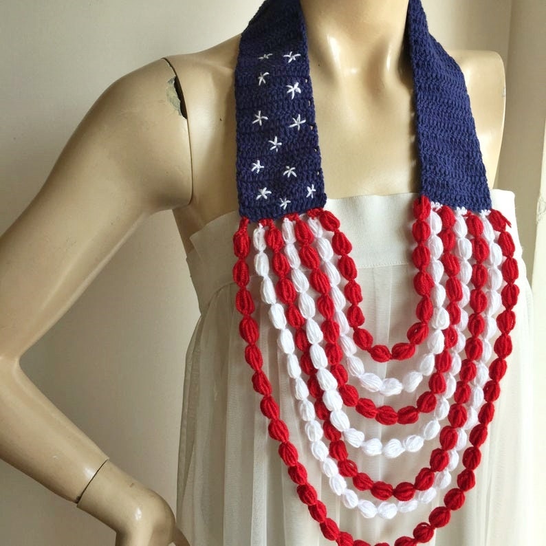 American Flag Necklace US Flag Jewelry Red White Blue Scarf Etsy