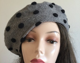 French Beret- Grey Wool Hat- Fall Winter Accessory- Oversize Tam Slouchy Beret- Warm Slouchy Cap- Ladies Winter Hat- Womens Hats Winter Grey