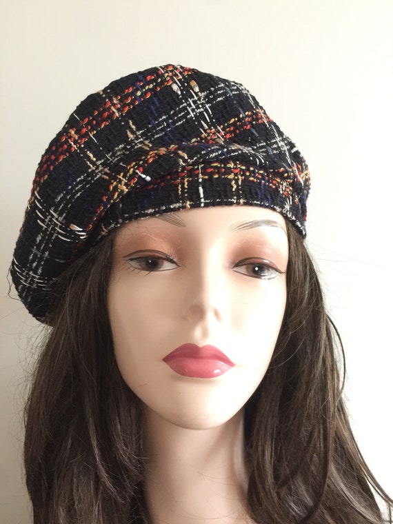 Beret Hat Unisex Multicolor Wool Vintage Unisex Faux Wool Herringbone Newsboy Cap Vintage Plaid 8  main image 3