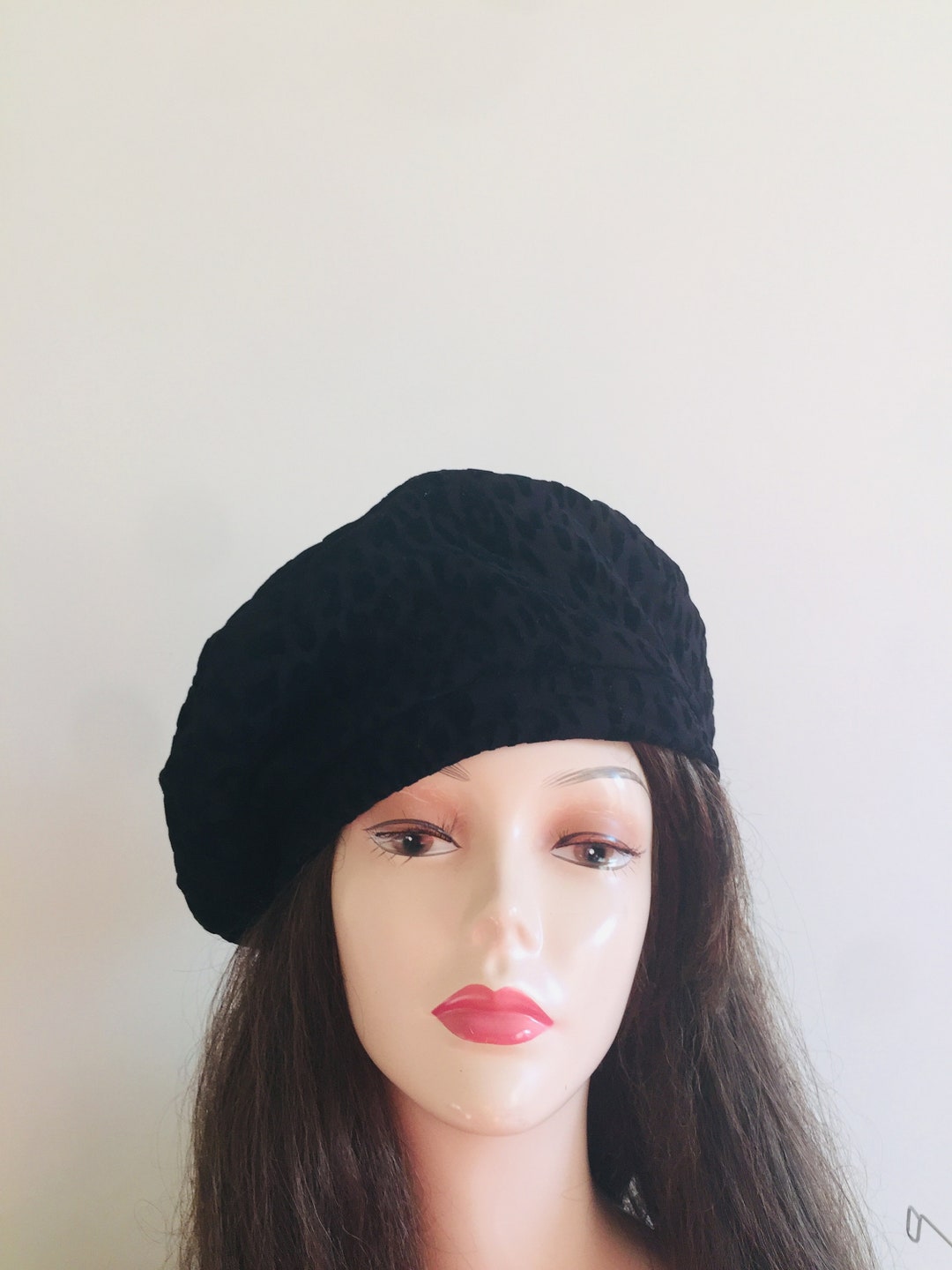 Ladies Cotton Beret With Velvet Flocked Leopard Summer Fall Beanie