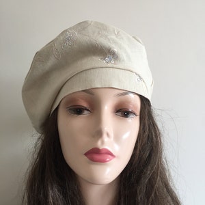 Beige french beret-  summer hat- summer fall beanie- slouchy beanie- tam french- women spring cancer hat- spring sequin French beret