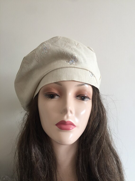 Beige French Beret- Summer Hat- Summer Fall Beanie- Slouchy  display picture 1