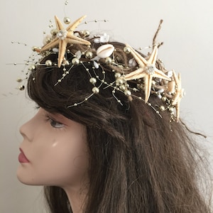 Beach Bridal Headband- Starfish Hairband- Starfish Crown- Mermaid Hairpiece- Shell Hair- Seashell Tiara- gold crown headband- gold mermaid