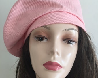 Pink Linen french beret-  summer hat- summer fall beanie- slouchy beanie- tam french- women spring cancer hat- veil hat