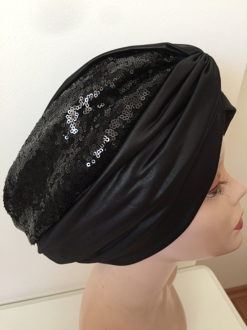 Black Sequin Turban Black Sparkly Turban Glitter Shiny | Etsy