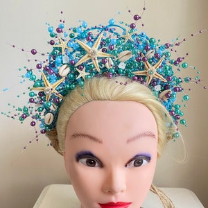 Mermaid Tiara Blue Green Purple - Swimmable- Mermaid Costume Girl -Beach Bridal Seashell Crown -Seashell Headband - Mardi gras color