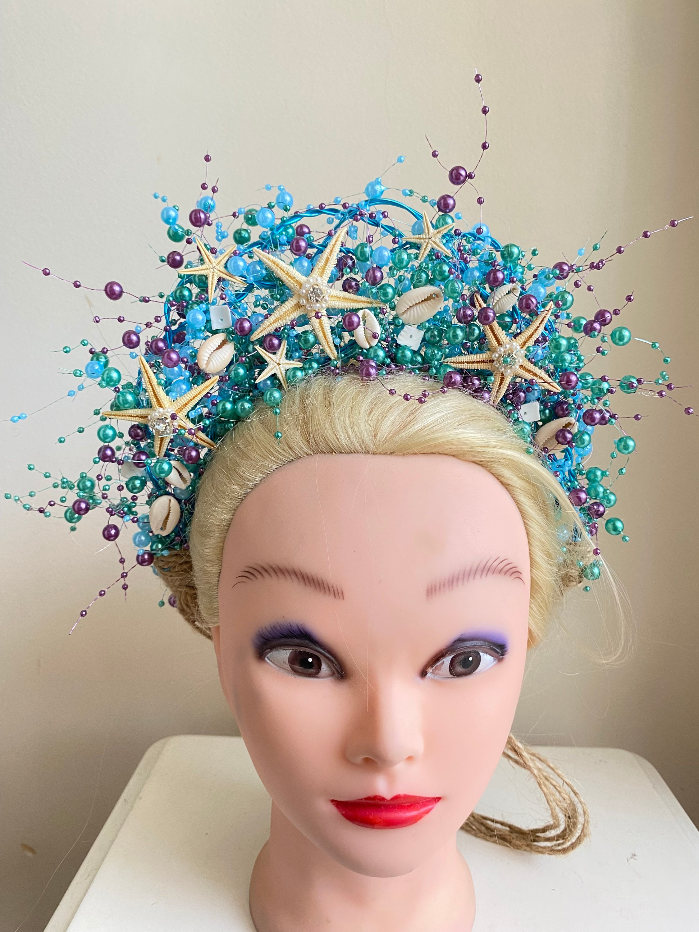Mermaid Tiara Blue Green Purple - Swimmable- Mermaid Costume Girl -Beach Bridal Seashell Crown -Seashell Headband - Mardi gras color
