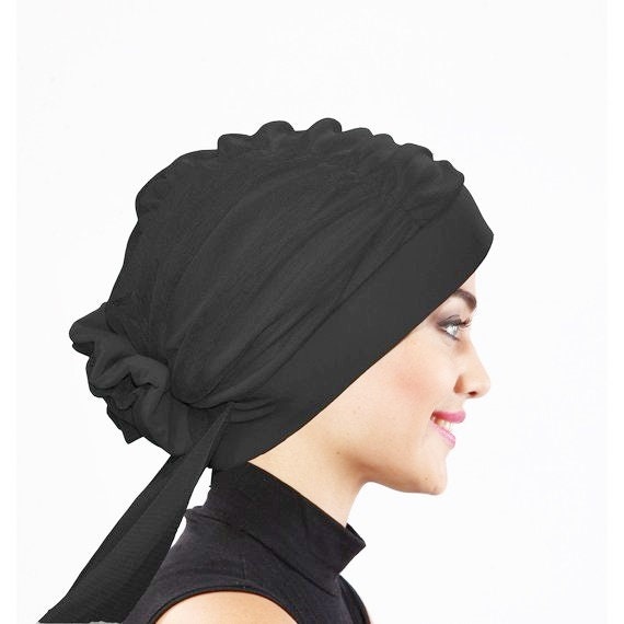 dreamhouse1 Black Tulle Turban, Turban Headwrap,Fashion Turban Cap,Tulle Turban -Turban Headband /Bohemian Turban Hat-Pleated Turban