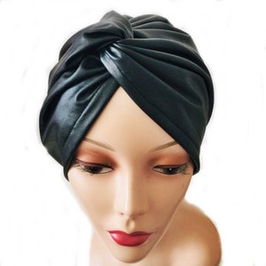 Black Leather Turban-Black Turban-Cross Turban -Faux Leather Turban- Black Faux Leather Apparel Dance Costume