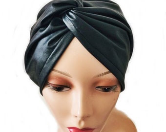 Black Leather Turban-Black Turban-Cross Turban -Faux Leather Turban- Black Faux Leather Apparel Dance Costume