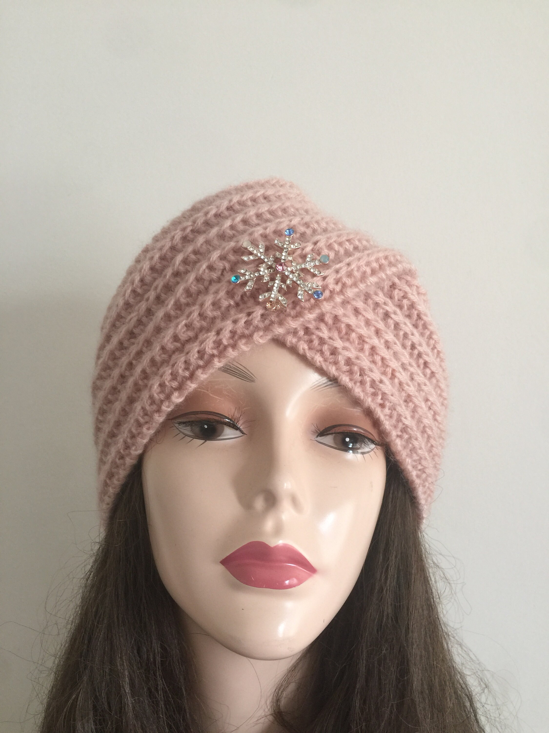 Erröten rosa Strass stricken Baskenmütze Turban Mütze Wolle | Etsy