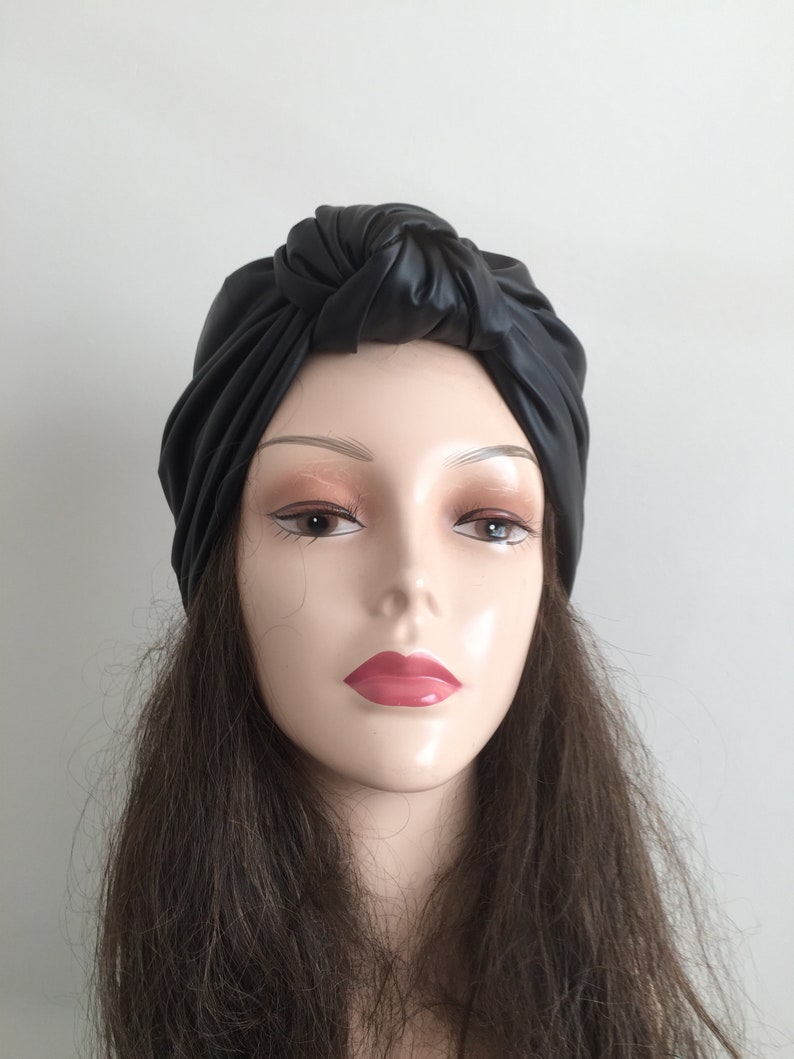 Black knotted headband Leather Turban pretied head wraps Etsy