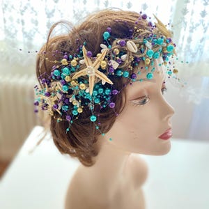 Mardi Gras Headband- New Orleans Carnival Parade- Nola Louisiana Fat Tuesday- Mermaid Hairpiece- Seashell Crown- Rainbow Mermaid Tiara -