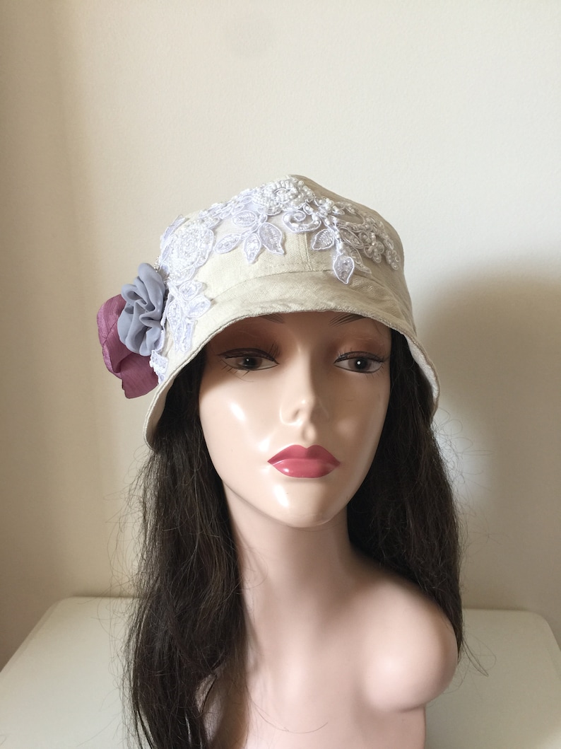 Mother of Bride Hat-Ivory Flower Hat-Tea Party Hat White Downton Abbey 1920/'s Hats Formal Cloche Cap-Summer ivory Hat-Special Occasion Hat