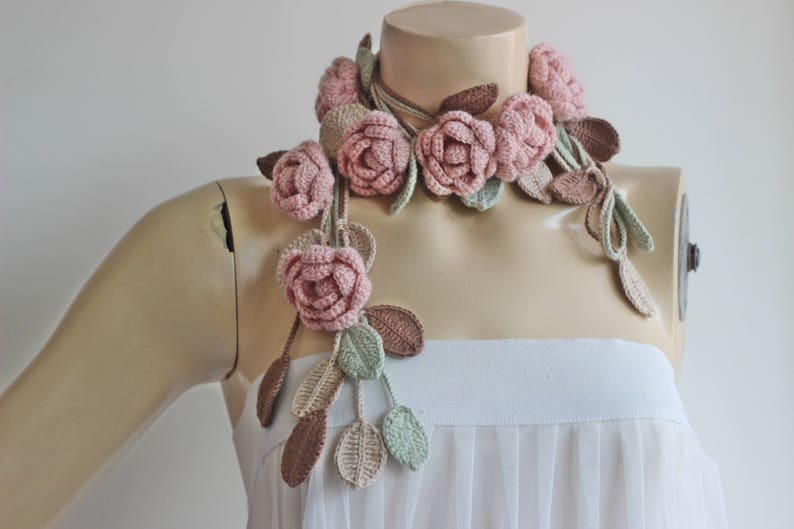 Rose Flower Jewelry Necklace Lariat Scarf Crochet Neck - Etsy
