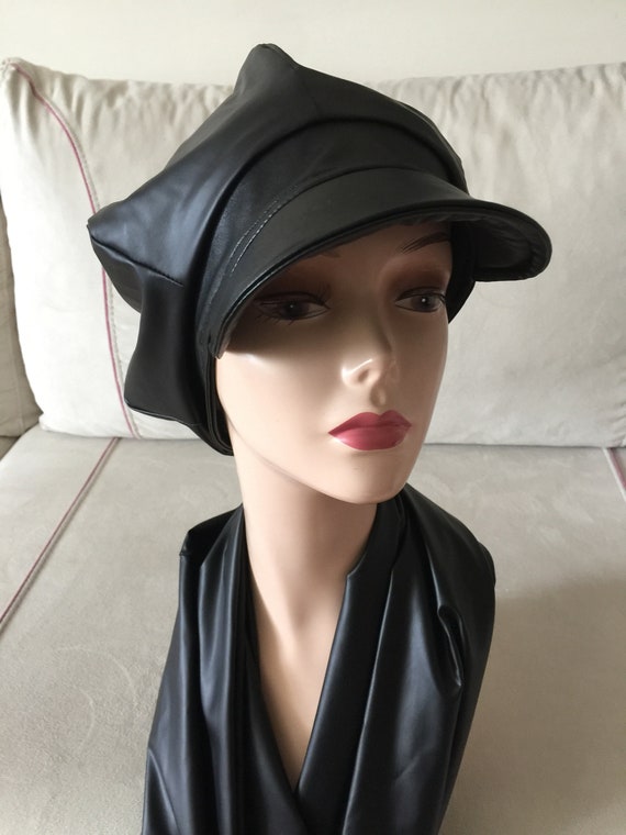 Black Leather Hat Hat and Scarf Set newsboy Hat Women leather Hat Woman Hippie Hat Boho Hat dreadlocks Hat slouchy Beanie Hat rain Hat Etsy