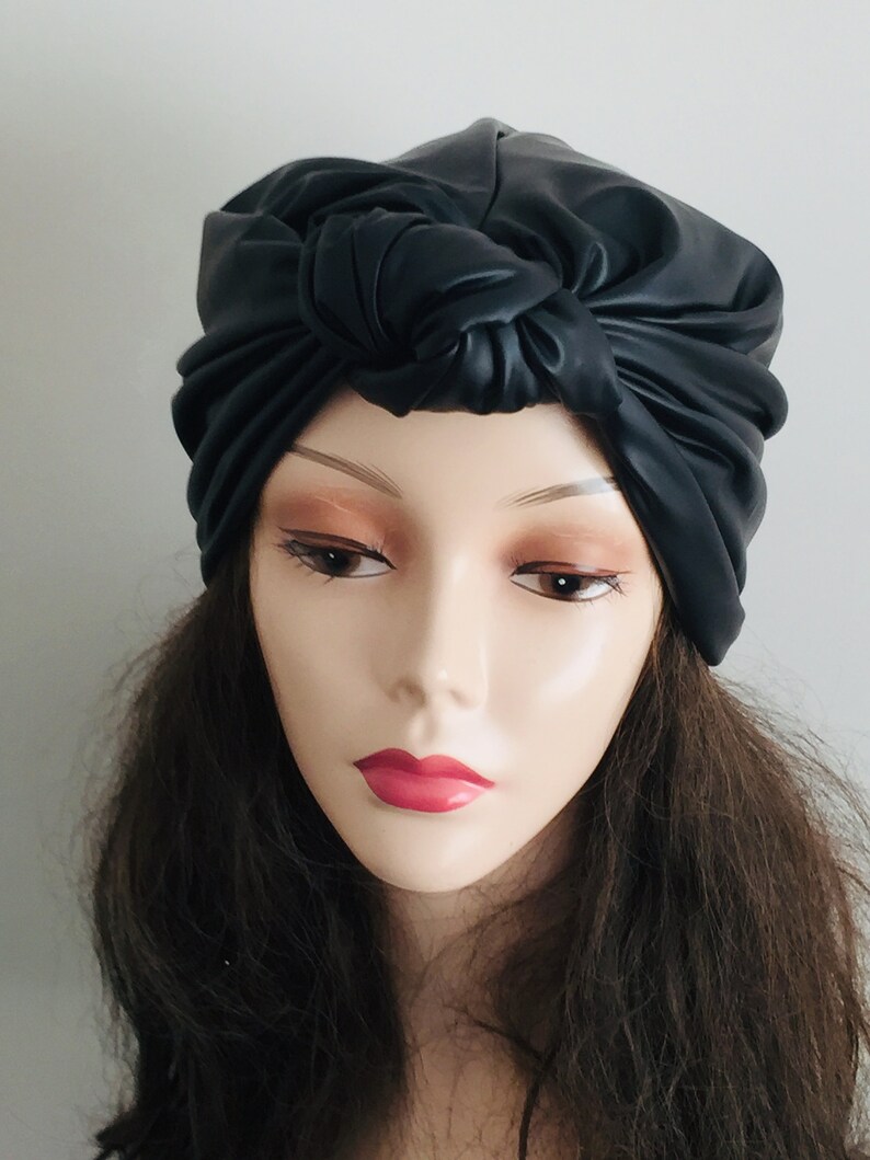 Black Knotted Headband Leather Turban Pretied Head Wraps Etsy