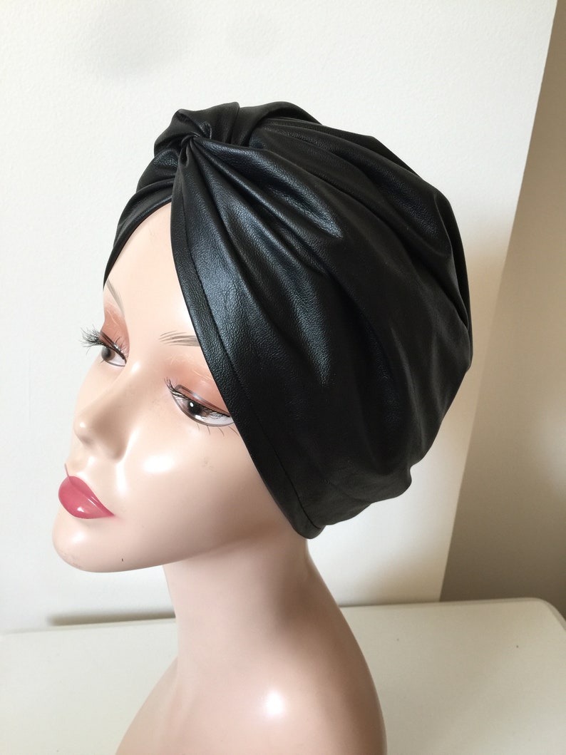 Black Leather Turban-Black Turban-Cross Turban Faux Leather | Etsy