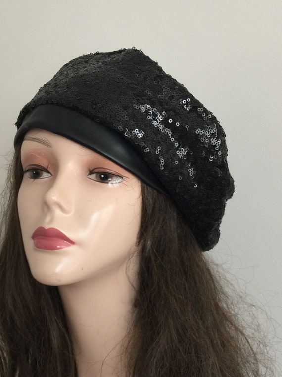 Black Sequin Hat- Tam French- Designer Funeral Hat- Formal  display picture 3