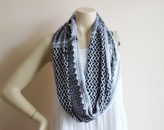 Keffiyeh Infinity  Scarf -White and  Black Infinity Scarf-Unisex infinity scarf