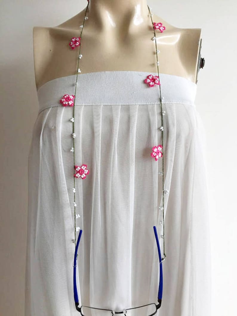 Pink Eye Glasses Chain Spectacle chain Pink White Spectacle Etsy