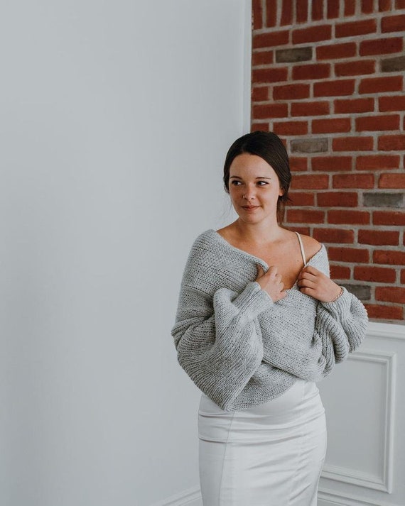 Chunky Cardigan Sweater oversized Sweater Knit Sweater Scarf Long Sleeve Shrug Knitted Bridal Shrug Bolero Jacket Wedding Grey Shawl Etsy UK