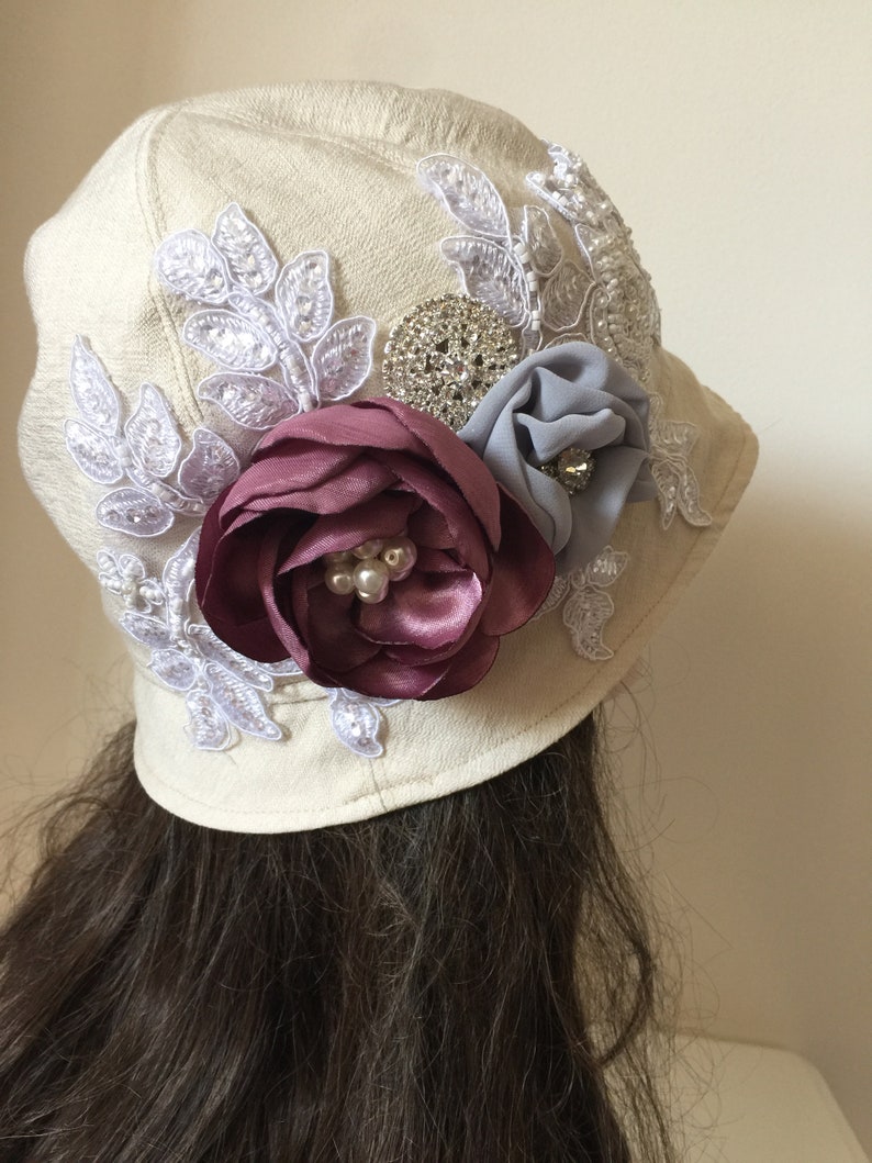 Mother of Bride Hat-Ivory Flower Hat-Tea Party Hat White Downton Abbey 1920/'s Hats Formal Cloche Cap-Summer ivory Hat-Special Occasion Hat