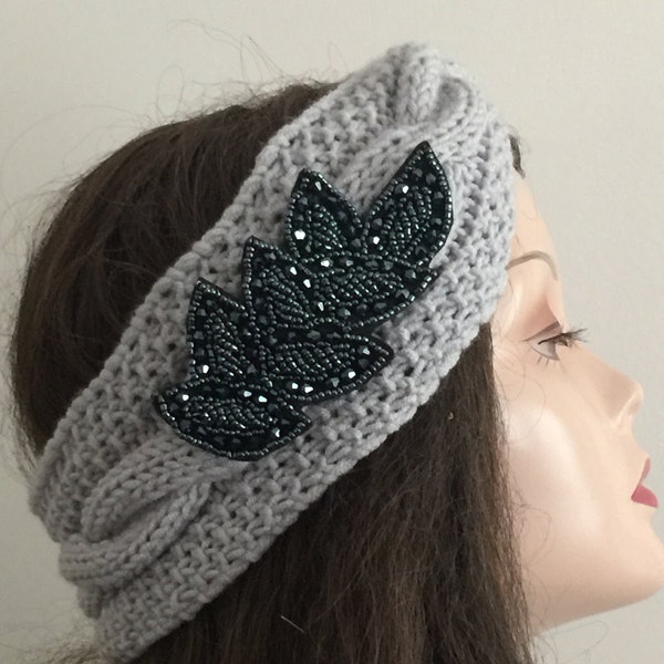 Knit wrap headband- winter ear warmer for women- jeweled wide yoga soft accessory- kids winter turban- embellished head ear wrap