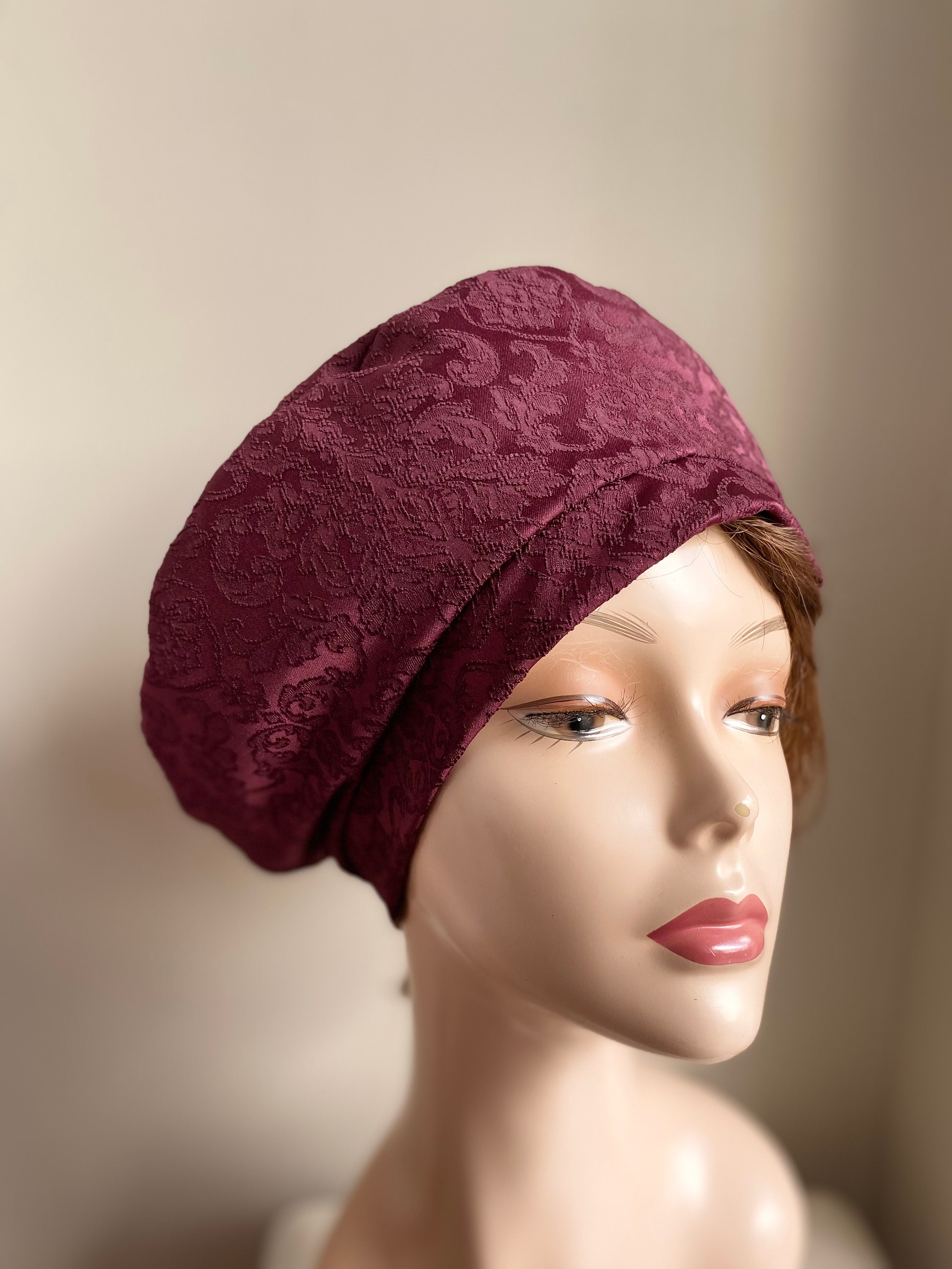 Plum Beret for women- Brocade hat- Cold weather fall fashion  accessory- Scotland tam- gift her- not wool- Satin lined-burgundy wine hat