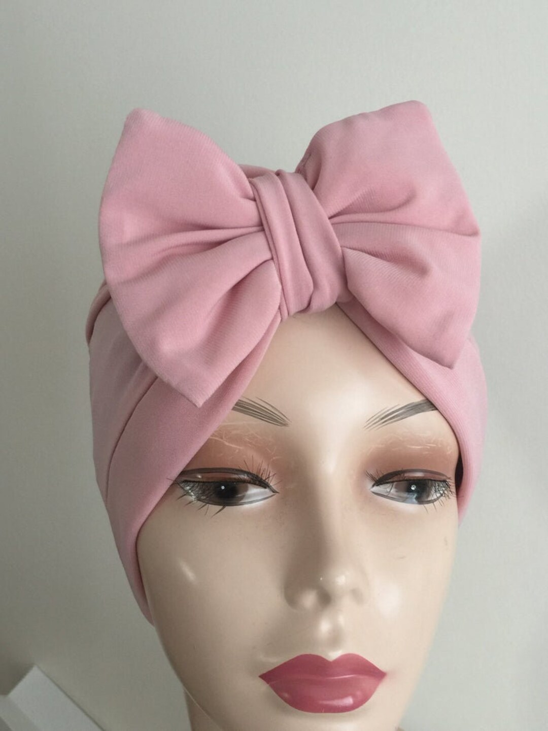 Pink Bow Turban Hair Wrap in Jersey Turban Headband bohemian Turban Hat Blush Headwrap can Be