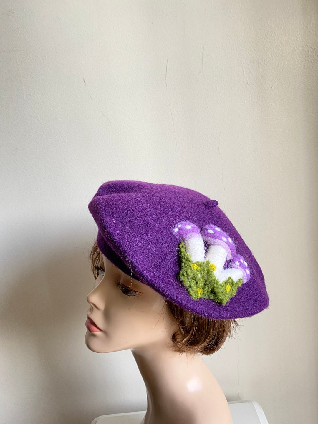 Purple Mushroom Beret Cottagecore Mushroom Clothing Needle Etsy