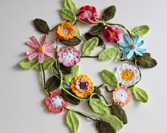 Wildflower Jewelry- Lariat Scarf, Daisy Flower Necklace, Crochet Neck Accessory for Women, Birthday , Baby Shower , Anniversary Neck Gift