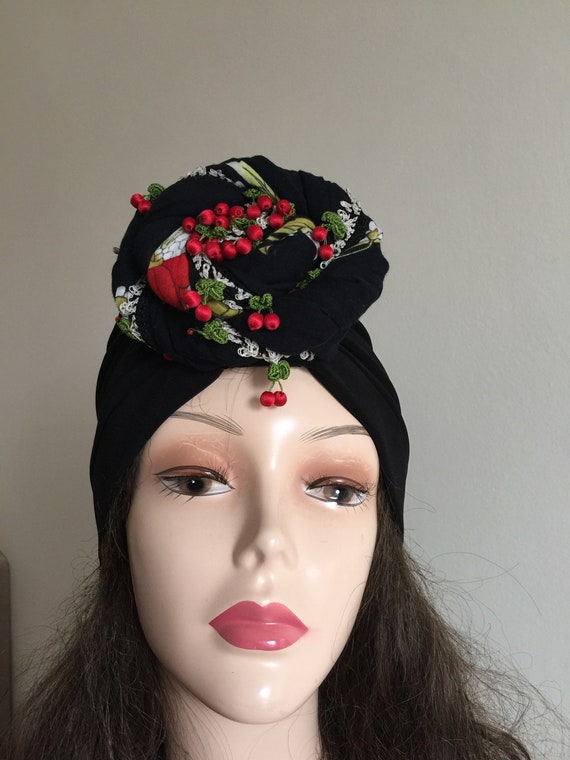 Donut Turban Black Top Knot Turban Viscose Jersey Turban with Rosette