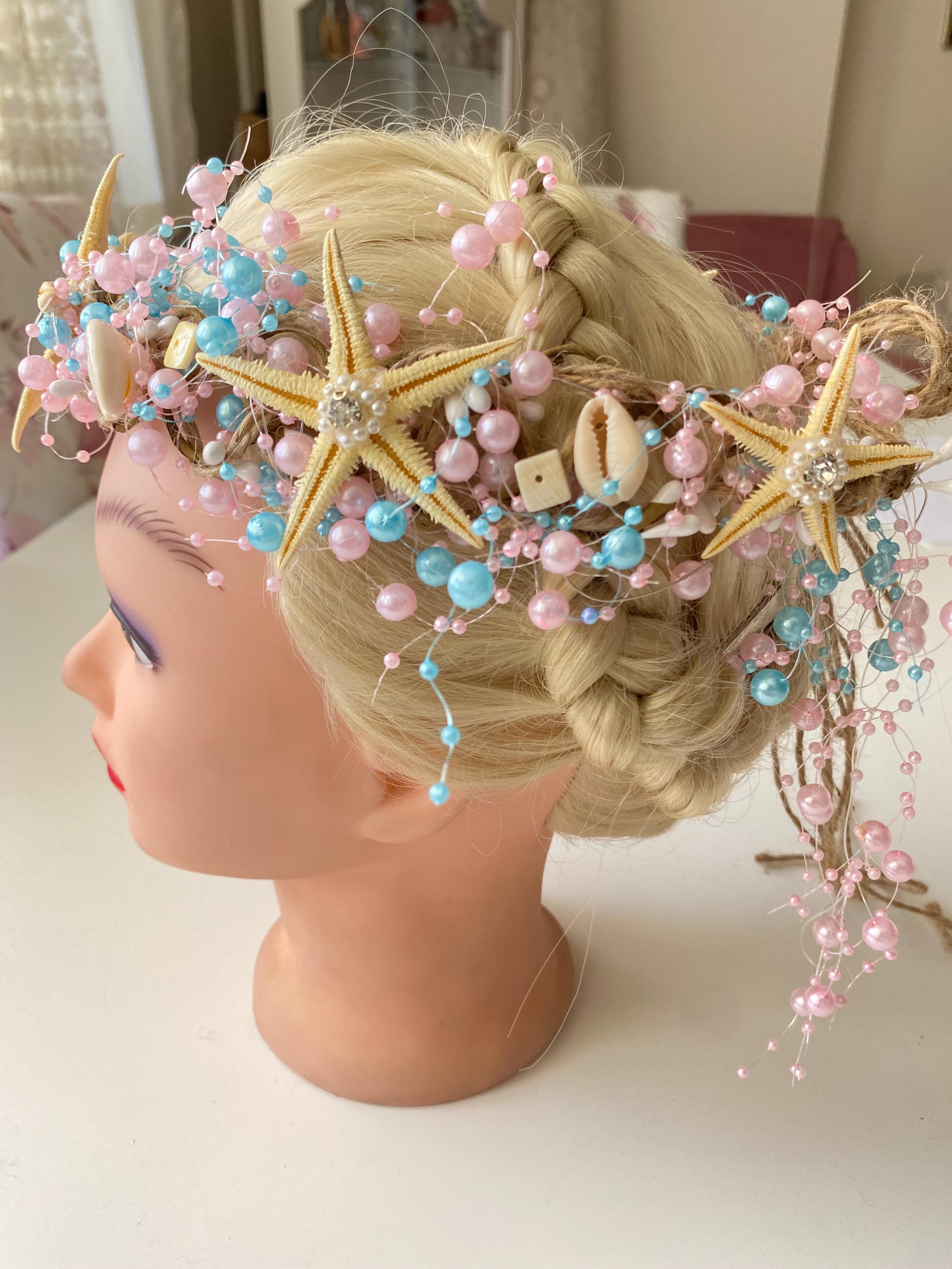 Mermaid Headband Seashell Crown Women Costume Festival Cosplay Accessory Sea Shell Pearl Siren Queen Headband, Golden Mermaid Crown  main image 2