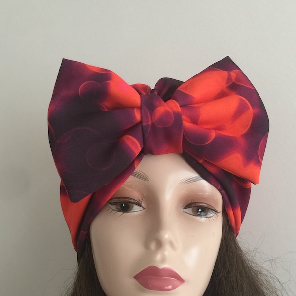 Orange Bow Turban- Neon Headwrap- Swim Cap-Chemo Headwear- Chemo Cap Lightweight- Headscarf Women Cancer- Tichel Hijab Scarf-Alopecia