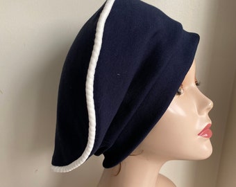French beret with piping - summer fall beanie- scottish hat- slouchy hat- tam french- ladies cotton beret-warm winter hat- black or navy hat