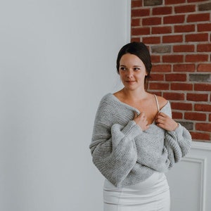 Knitted scarf with sleeves, warm jumper ,Pullover  Blouse, wedding bridal wrap, Grey Loose Cardigan, Off Shoulder Sweater, shrugs and wraps