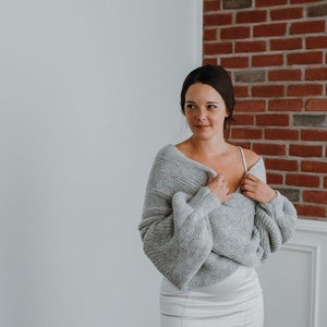 Warm jumper- Pullover  Blouse- wedding bridal wrap- Grey Loose Cardigan- Off Shoulder Sweater-  minimalist boho clothing-