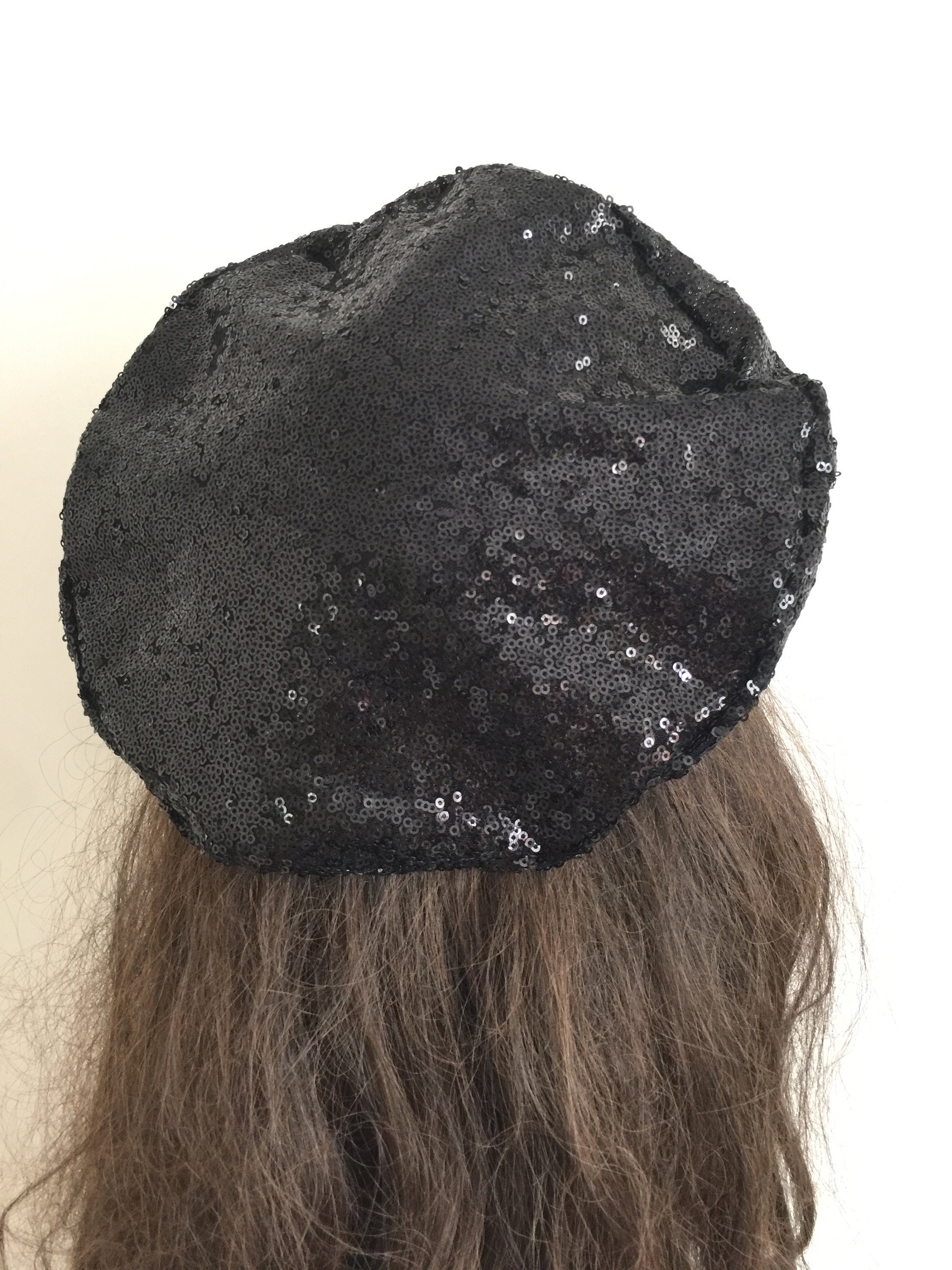 Black Sequin Hat- Tam French- Designer Funeral Hat- Formal  display picture 1