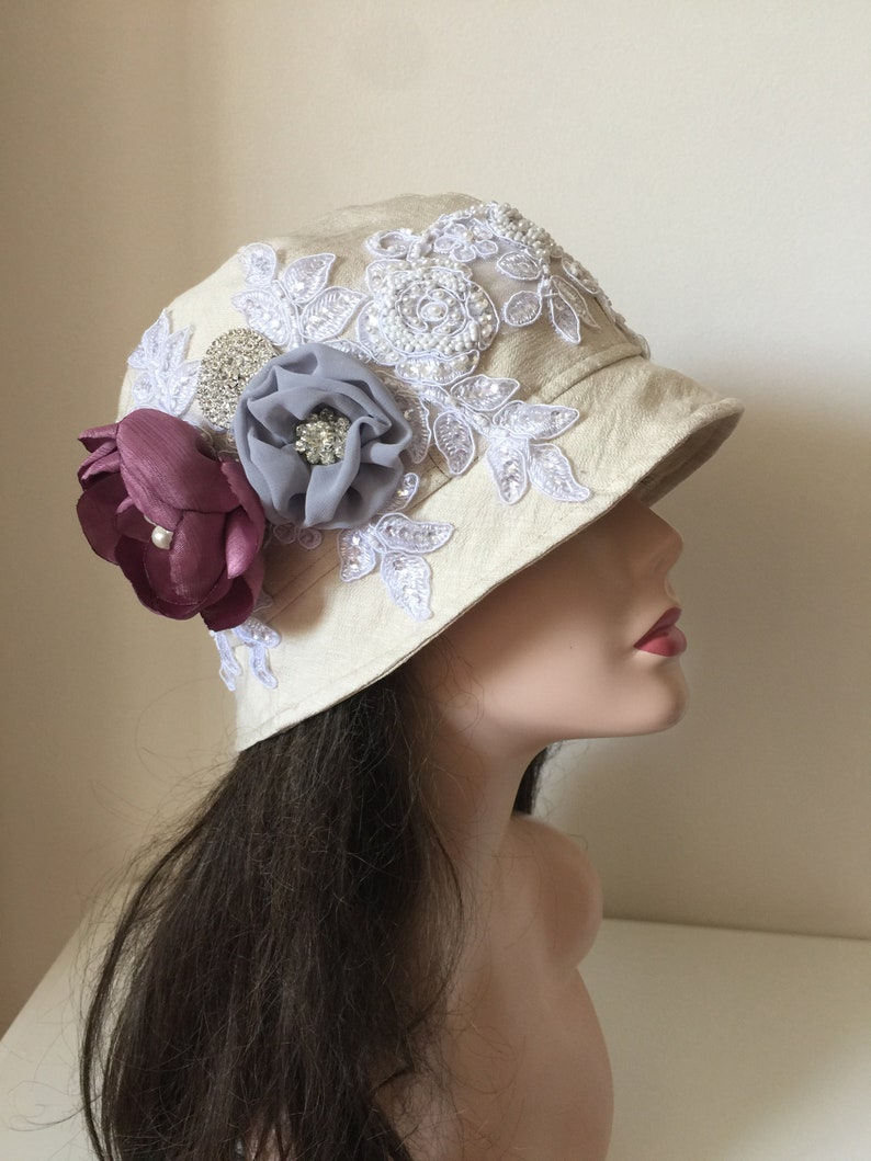 Mother of Bride Hat-Ivory Flower Hat-Tea Party Hat White Downton Abbey 1920/'s Hats Formal Cloche Cap-Summer ivory Hat-Special Occasion Hat