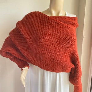 Knit Wrap Sweater -Pumpkin Chunky Knit Cardigan- Wedding Shrug or Bolero- Scarf with Sleeves- Autumn Wedding Shawl- Long Sleeve -hand knit