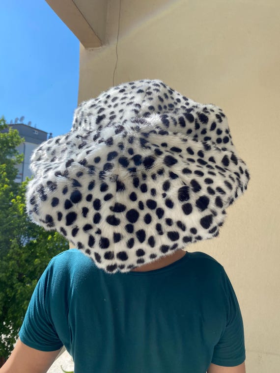 Stylish Dalmatian Black and White Faux Fur Hat White and Black Dalmatian Spots Beret- Vintage Style Russian  main image 3