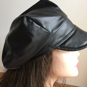 Black Leather Hat Hat and Scarf Set-Newsboy Hat Women Leather Hat Woman Hippie Hat Boho Hat Dreadlocks Hat-Slouchy Beanie Hat Rain Hat image 2