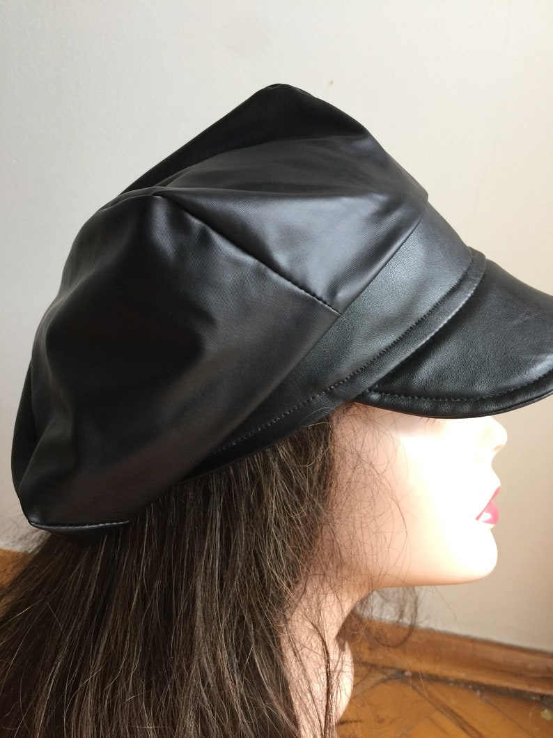 Black Leather Hat Hat and Scarf Set-Newsboy Hat Women Leather Hat Woman Hippie Hat Boho Hat Dreadlocks Hat-Slouchy Beanie Hat Rain Hat image 2